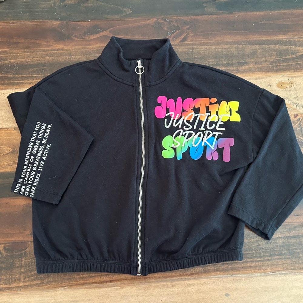 Justice Black Jean Jacket with Bold Graphic Design